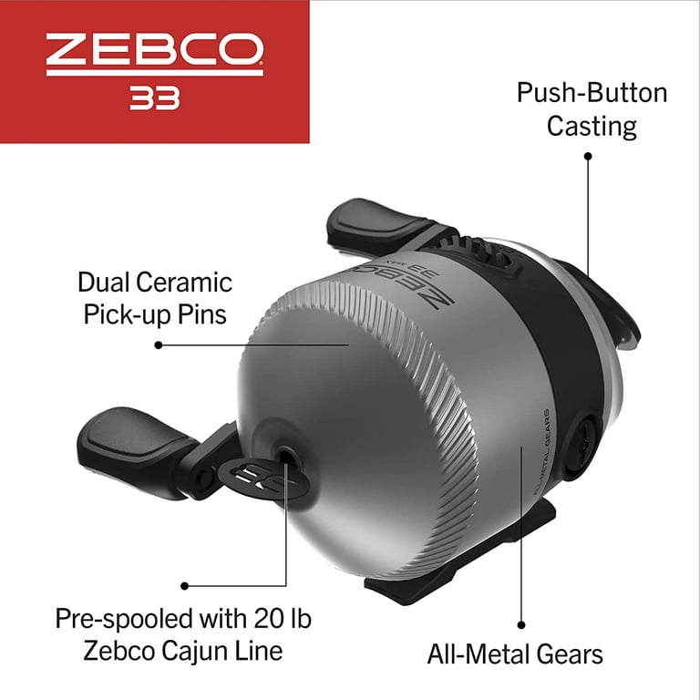 Zebco 33 MAX Spincast Fishing Reel, Smooth and Powerful 2:6:1 Gear Ratio  and QuickSet Anti-Reverse Clutch with Bite Alert, Lightweight Graphite  Frame and a Dial-Adjustable Drag, Silver/Black 