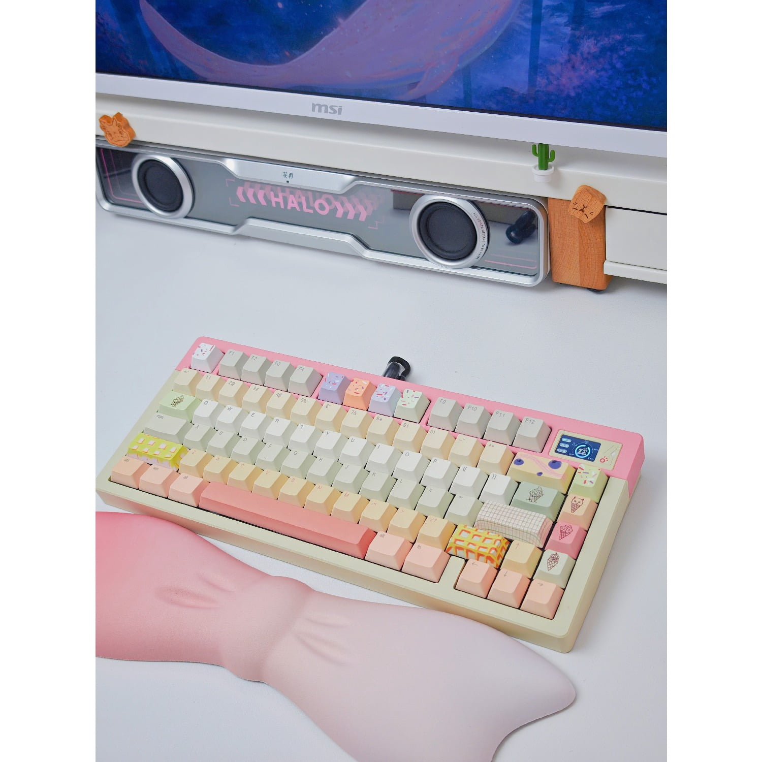 Gradient Bow Milk Silk Keyboard Wrist Rest with Memory Foam, Ergonomic Wrist Support，Mouse Wrist Support Pad for Carpal Tunnel Relief