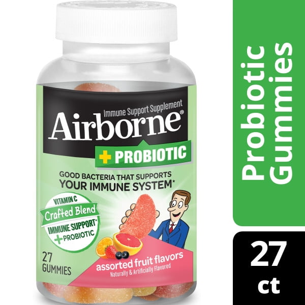 Airborne Plus Probiotic Gummies, 27 count - 750mg of Vitamin C - Immune Support Supplement (Packaging May Vary)