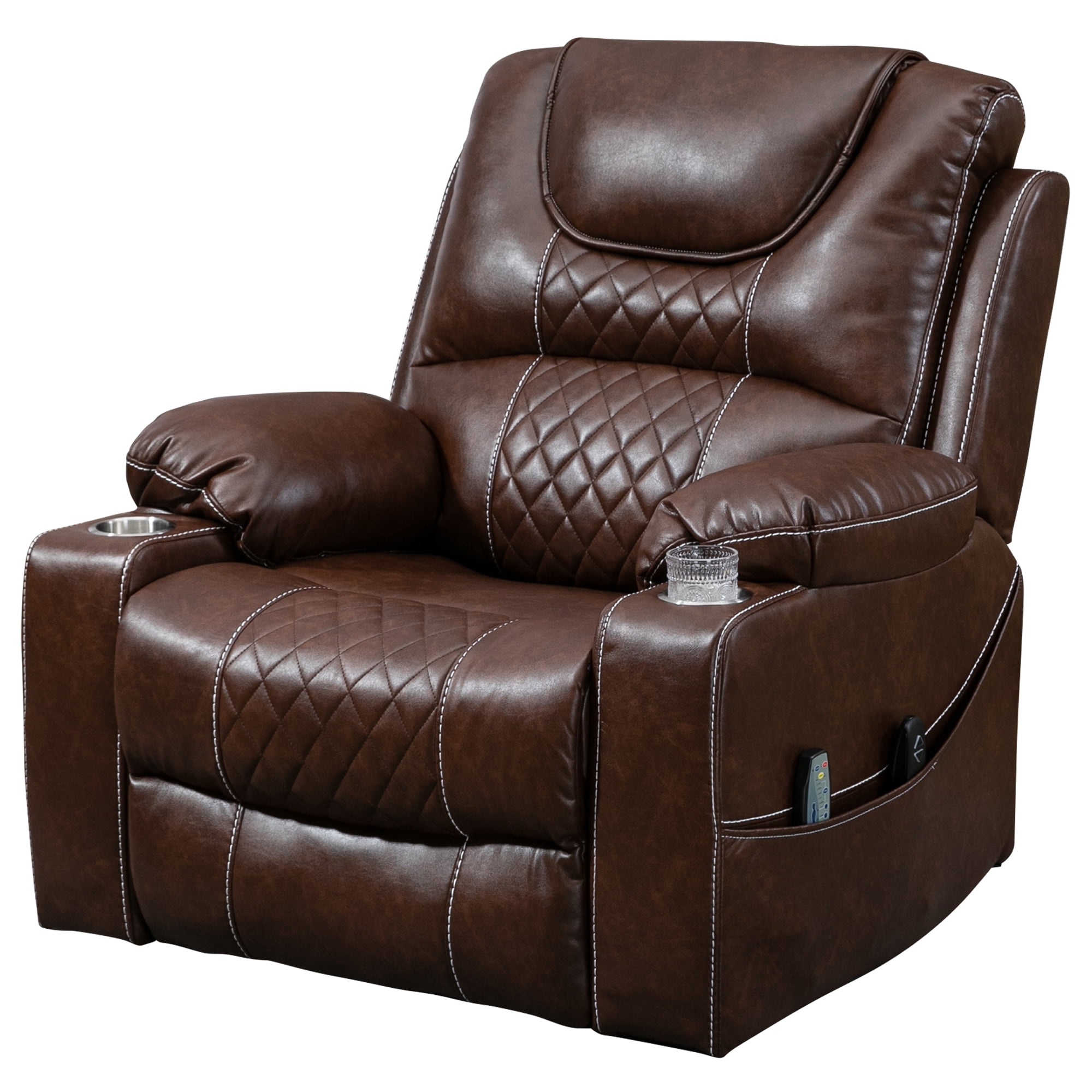 LEGAHOME Large Lift Recliner with Heated and Massage Functions, Extended Leather Lift Chair with Remotes and 2 Cup Holders, Oversized Electric Power Lounge Sofa for Elderly Big Men, Brown