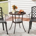 thumbnail image 4 of JFTER 25.5" Wicker Patio Dining Table, Outdoor Round Bistro Side Table with Tempered Glass Top and Storage Shelf, for Balcony, Garden and Backyard, 4 of 9