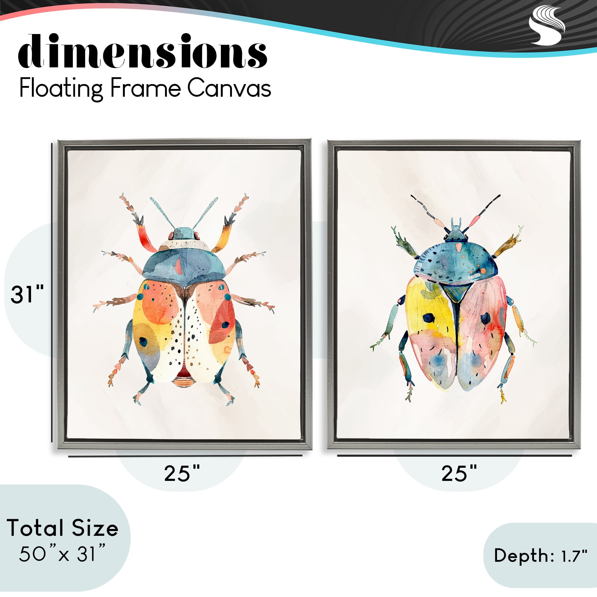 Stupell Industries Colorful Boho Beetles 2 Piece Gray Framed Floater Canvas Set, design by Kim Allen