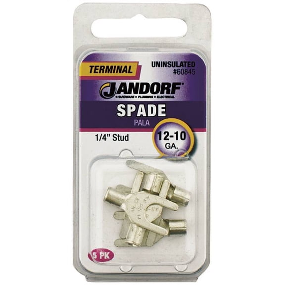 Jandorf 60845 Spade Terminal, 600 V, 12 to 10 AWG Wire, 1/4 in Stud, Copper Contact
