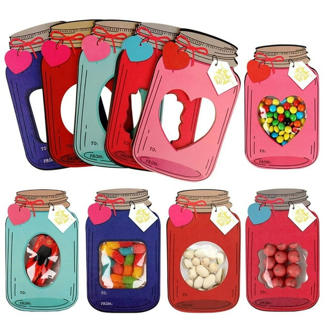 50 Pack Valentines Cards for Adults, Jar Happy Valentines Day Cards, Funny Valentine Gifts for Classroom Valentine,50 x Snack bag set