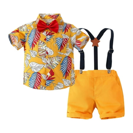 

GWAABD Toddler Clothes Boys Boys Clothes Set Children s Short Sleeved Leaf Pattern Children s Overalls Two Piece Set Children s Vacation Beach Casual Wear