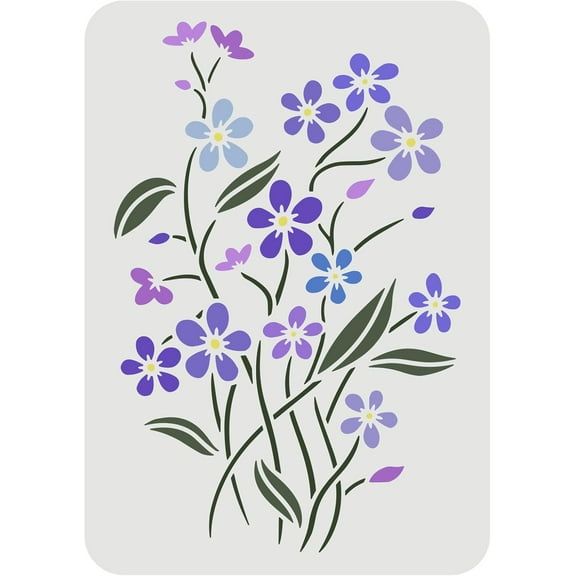 Forget-Me-Not Stencil 11.7x8.3 inch Flowers Drawing Painting Stencils Plastic Bouquet Stencils Rectangle Reusable Floral DIY Home Decor Stencil for Wood Floor Wall Window Decor colorful