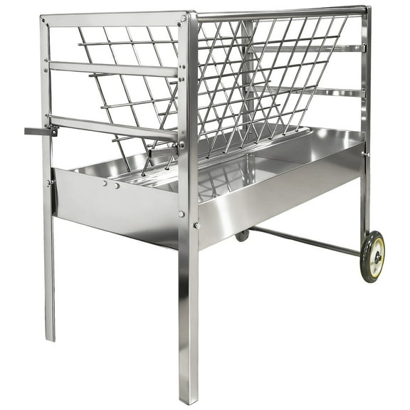 Heavy Duty Hay Feeder with Wheels, 3-in-1 Galvanized Steel Goat Hay Feeder, Livestock Corn Feeder with Water Lid Rasied Standing Feeder for Farm Goat Sheep, Portable & Easy to Move