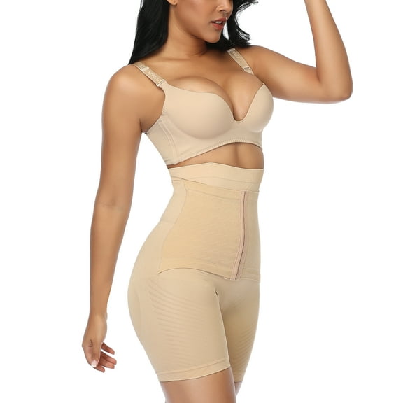 MISS MOLY Women's Shapewear Hi-Waist Thigh Slimmer Undrewear Tummy Control Panties with 3 Rows of Hook & Eye