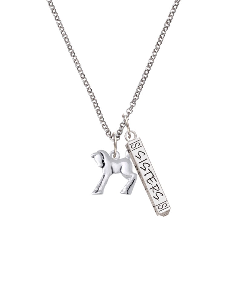 Delight Jewelry Silvertone Equestrian Horse Silvertone Sisters Best Friends Forever Bar Charm Necklace, 23"