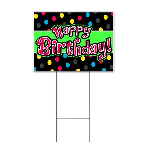 Happy Birthday (18" x 24") Yard Sign, Includes Metal Step Stake