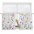 thumbnail image 2 of Botanical Flowers Semi Sheer Window Curtains 45 Inches Long, Watercolor Floral Plants Country Rod Pocket Voile Silky Chiffon Curtain Light Filtering Drapes for Living Room, Kitchen, 52"x45", 2 Panels, 2 of 9