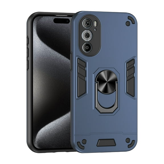 Designed for Motorola Edge 30 Pro Case, Military Grade Protective Phone Case Rugged Hard PC   Soft TPU Cover with Enhanced Metal Ring Kickstand [Support Magnet Mount], Navyblue
