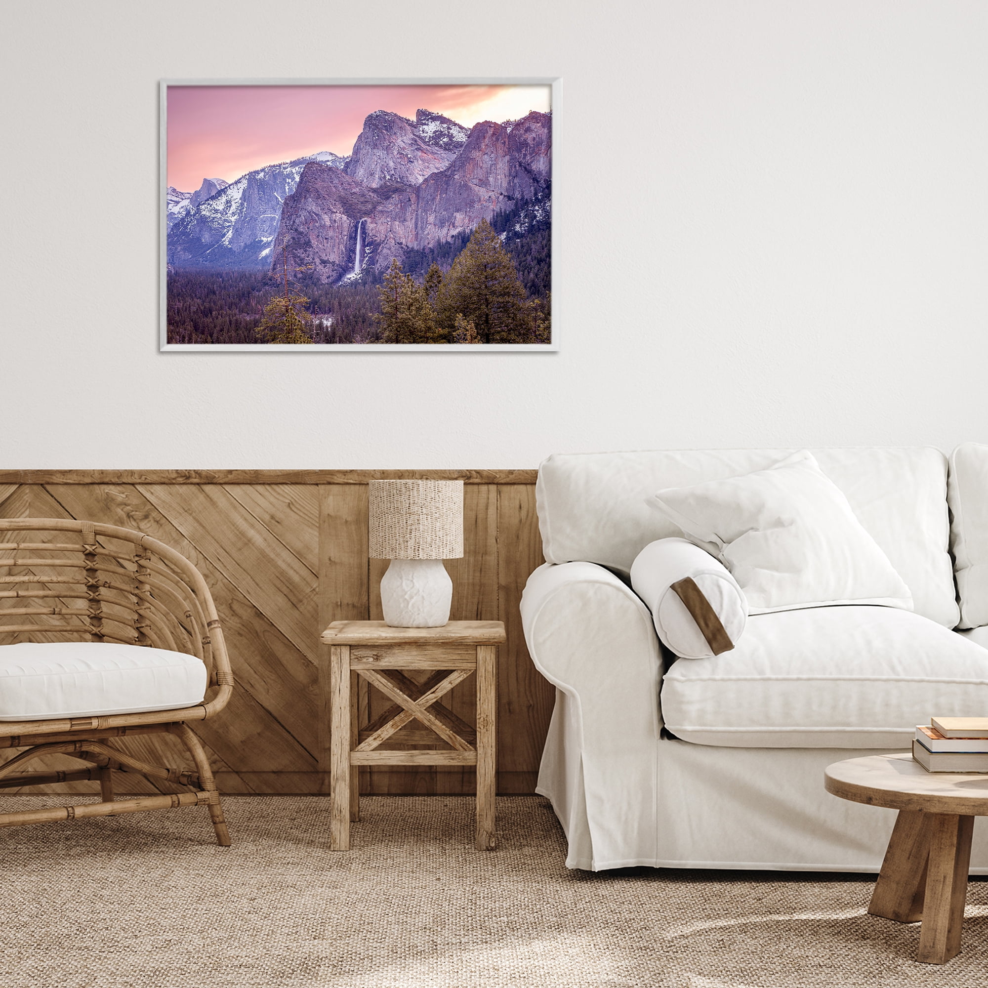 Stupell Industries Majestic Mountain Waterfall Sunset White Framed Giclee Art, design by Shelley Carlisle