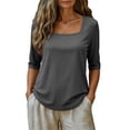 thumbnail image 6 of JFGHDG Womens Half Sleeve Tops Scoop Neck Ribbed Knit Slim Fitted Basic Tee Shirts Summer 2026 Trendy Spring Casual Clothes Gray L, 6 of 9