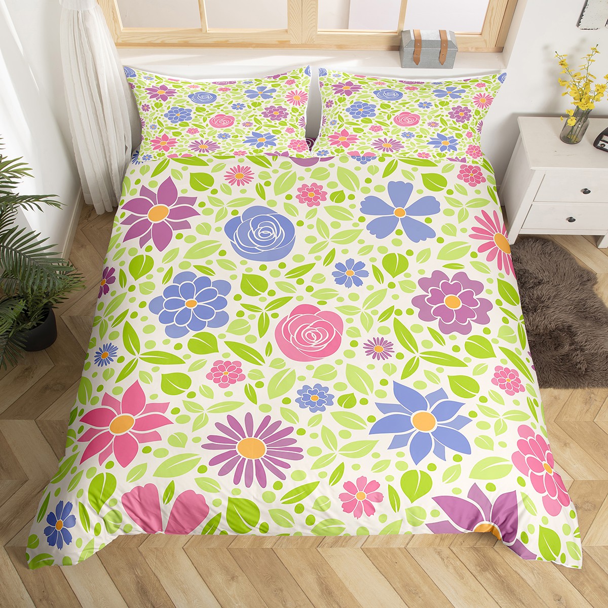 Groovy Flower Duvet Cover for Girls Women,Colorful Funky 60s 70s Flower