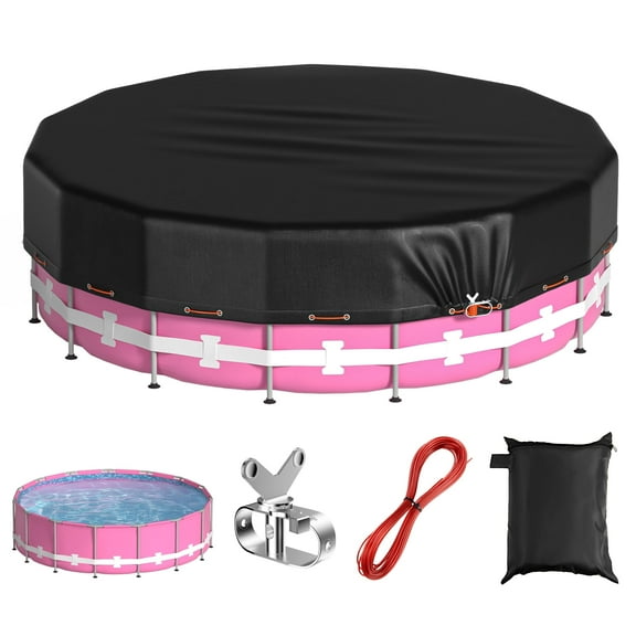 RIVERGRIT Round Pool Cover for Above Ground Pools, 15FT 420D Oxford Solar Pool Cover with Winch and Cable Keeps Out Debris, Cold and UV Resistant for Easy Installation, Swimming Pool Cover