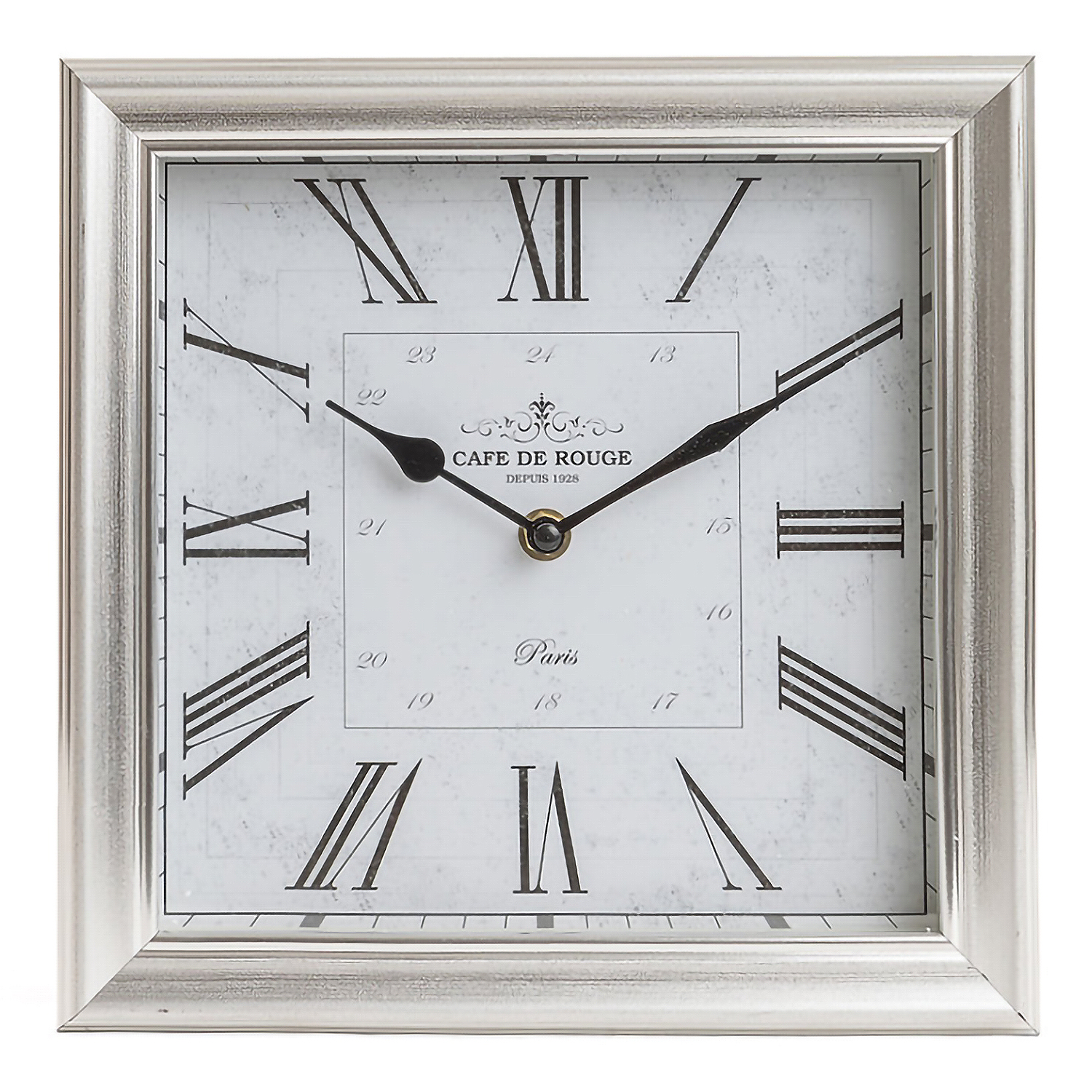 Patton Wall Decor 10" Brushed Silver Roman Numeral Square Tabletop Clock