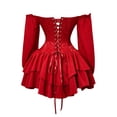 thumbnail image 7 of SRZYMJ Women High Waist Lace Up Tiered Ruffle Skirt Textured Fabric Bodycon Asymmetrical Hi Low Hem Gothic Steampunk Party Cocktail Midi Skirt L, 7 of 7