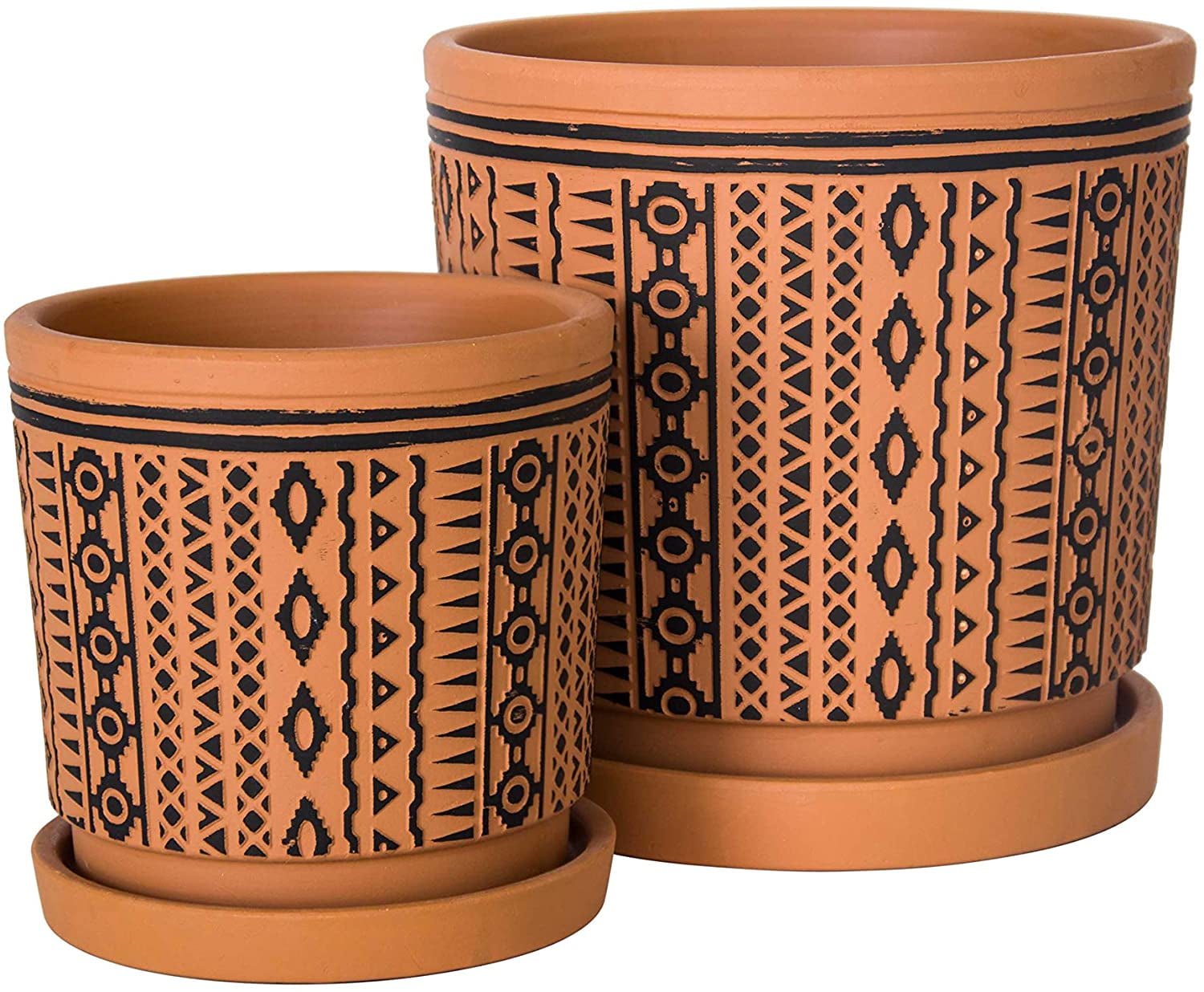 Set of 2, Terracotta Totem Design Planter Pot, 4 Inch and 6 Inch