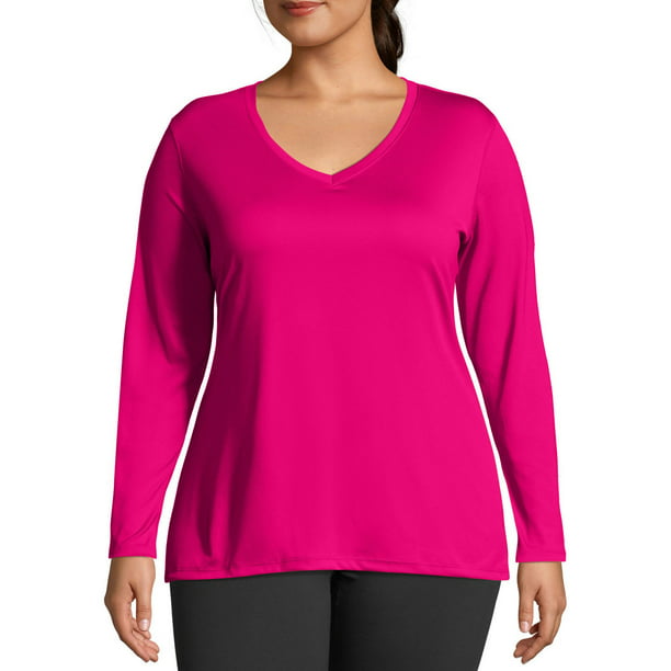 Just My Size - Just My Size Active Long Sleeve Cool Dri V-Neck Tee ...