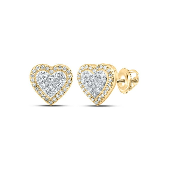 10K Yellow Gold Genuine Diamond Women's Tiered Halo Heart Stud Earrings 1/5 CT