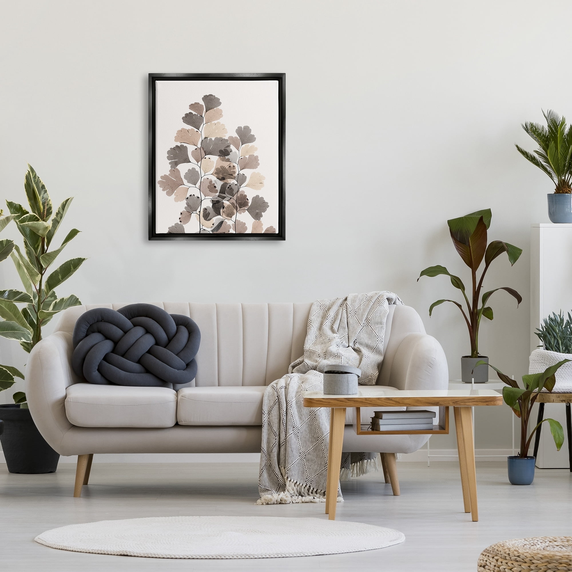 Stupell Industries Modern Ginkgo Leaf Arrangement Translucent Brown Grey Leaves Jet Black Framed Floating Canvas Wall Art, 24x30, by Albert Koetsier