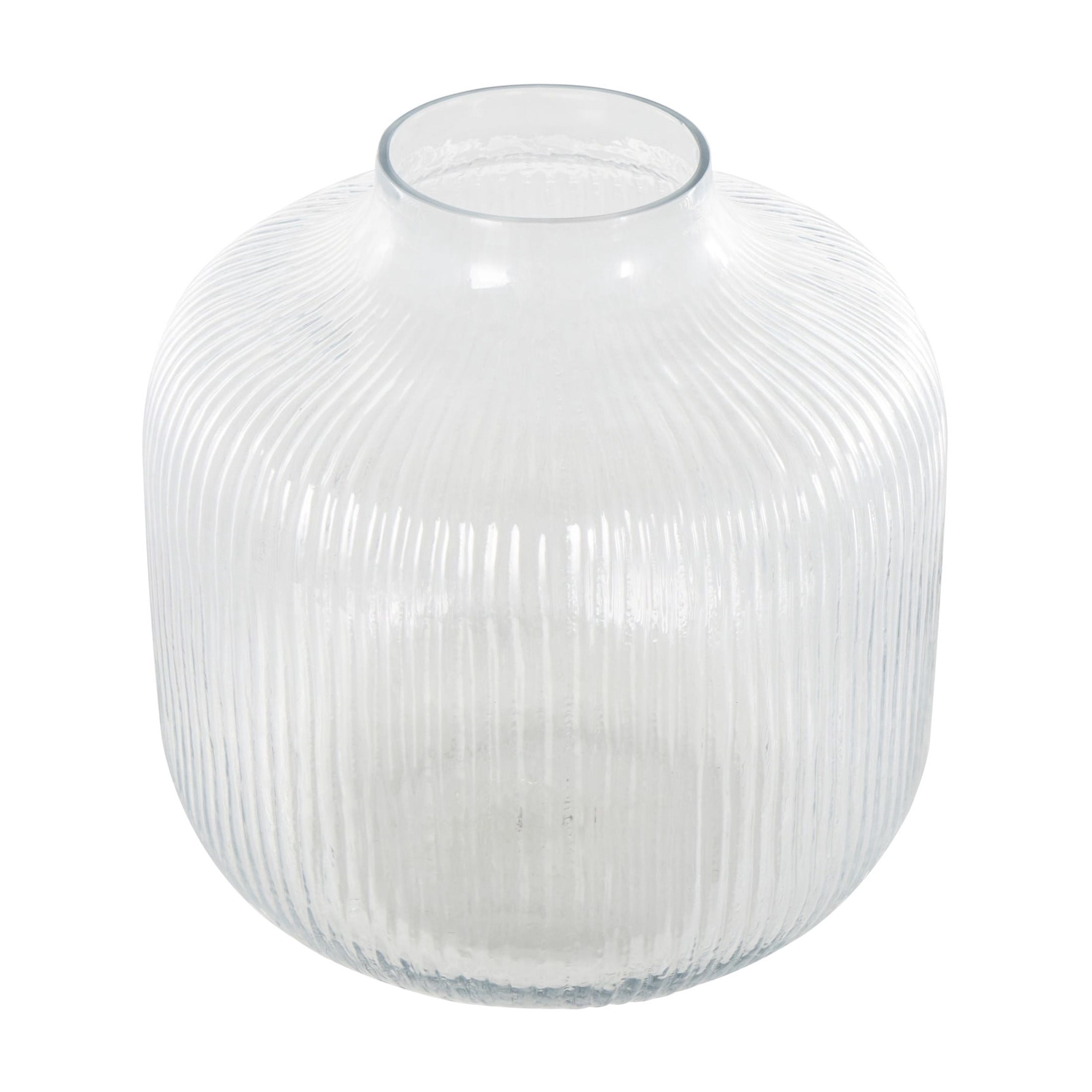 DecMode 11" Short Round Ribbed Fluted Glass Vase