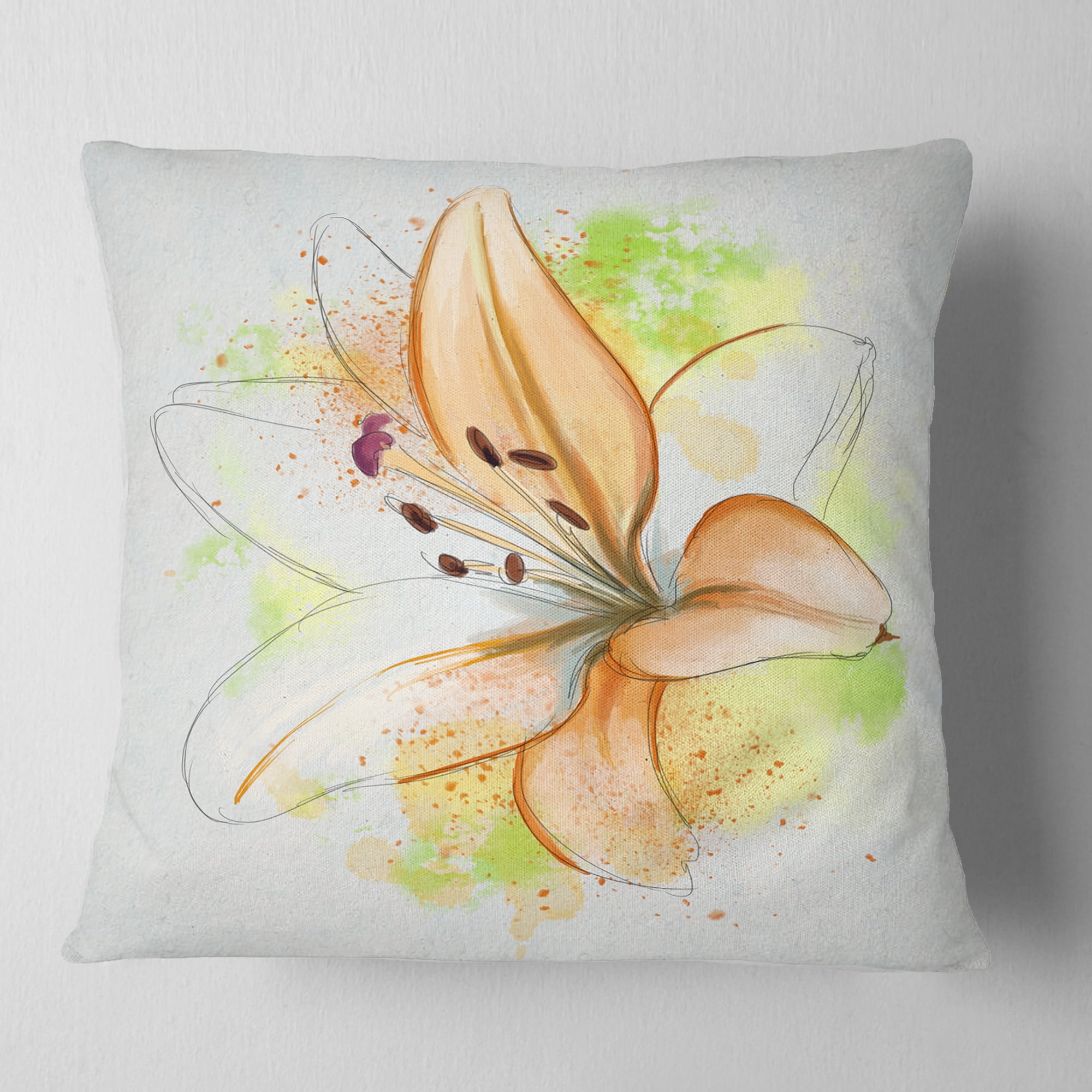 Designart Cute Yellow Flower with Green Splashes - Floral Throw Pillow - 18x18
