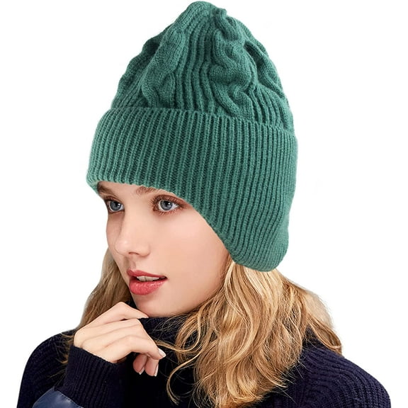 Muryobao Womens Winter Beanie Hat Slouchy Knit Hats Soft Warm Ski Skull Cap with Ear Flaps Green
