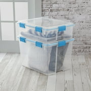 Sterilite Large Gasket Box, 80 Quart Clear Weather-Resistant Plastic Storage Bin with Gasket Seal and Latch Lid, Blue