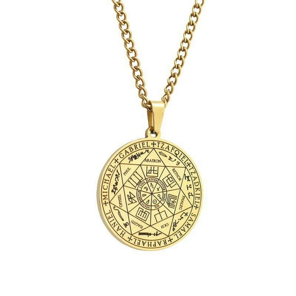 3Pcs Archangel Pendant Necklace For Women, Cagogo Archangel Michael Necklace, 31MM Round Alloy Three Color Stainless Steel Pendant for Women, Durable Statement Collar Necklace, Elegant Jewelry Gift