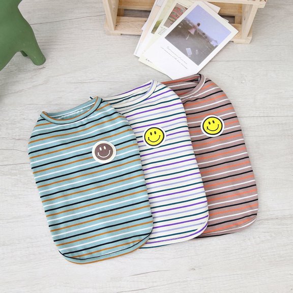 Dog Shirts Vest Cotton Striped T-Shirt, Sleeveless Stretchy Pet Clothes for Small Dogs, Soft Breathable Puppy Tank Top Cat Tee