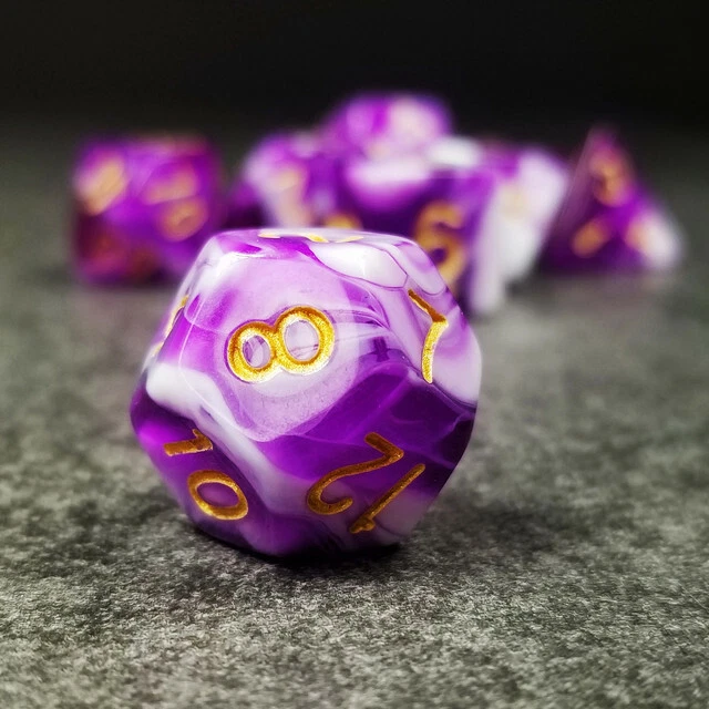 Sage'S Stones - Purple/White Gold Ink Acrylic Polyhedral Dice Set Games Dnd