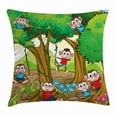 thumbnail image 1 of Nursery Throw Pillow Cushion Cover, Children Kid Apes Monkeys Playing in Exotic Forest with Big Trees and Daisy Blooms, Decorative Square Accent Pillow Case, 16 X 16 Inches, Multicolor, by Ambesonne, 1 of 2