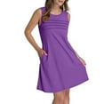 thumbnail image 5 of SMihono Trendy Women Casual Dresses Trendy Pleated Fall Summer Sleeveless Pockets Sundress Solid Elegant Crewneck Mini Dress 2025 Purple L, 5 of 9