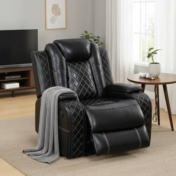 Power Recliner Sofa Set with LED Lights, Air Leather Home Theater Seating with USB Ports, Cup Holders, Hidden Storage, Black