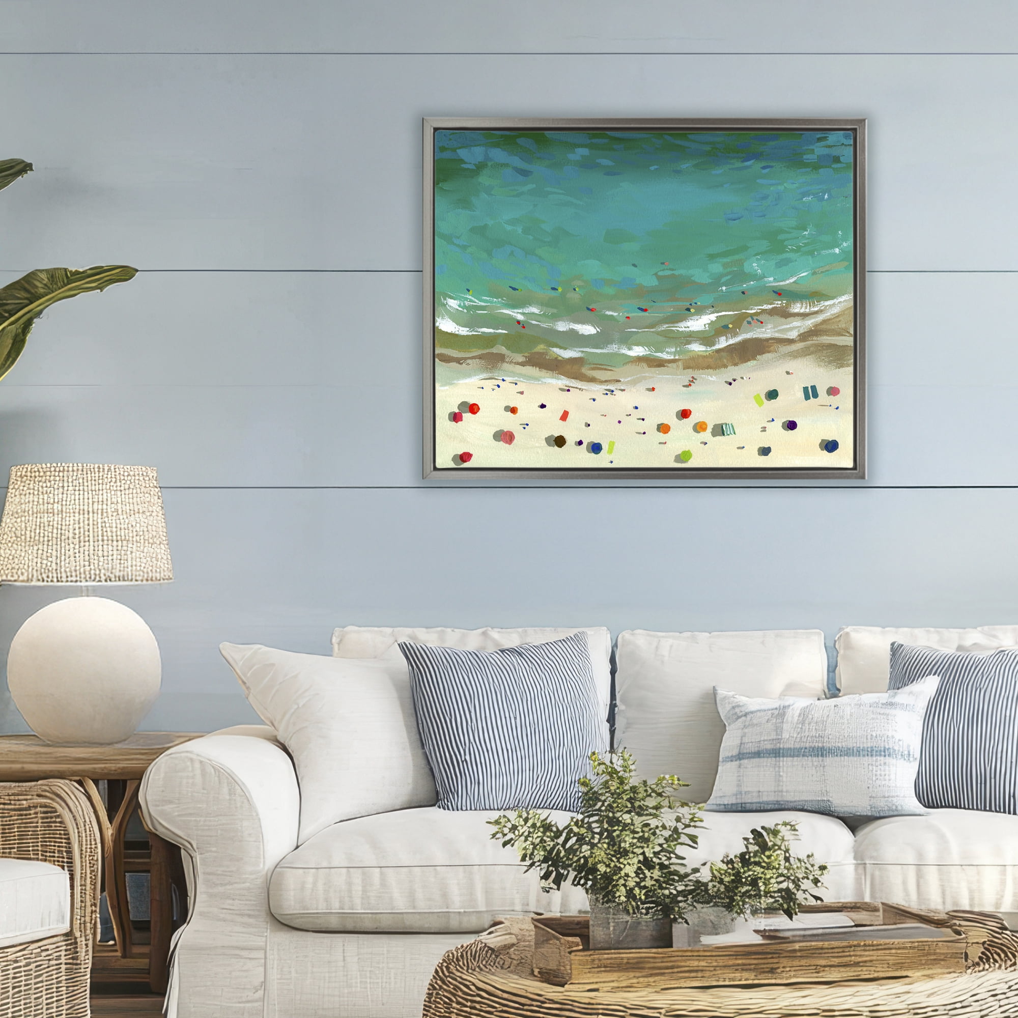 Stupell Industries Aerial Turquoise Shoreline Gray Framed Floater Canvas Wall Art, design by Brook Page