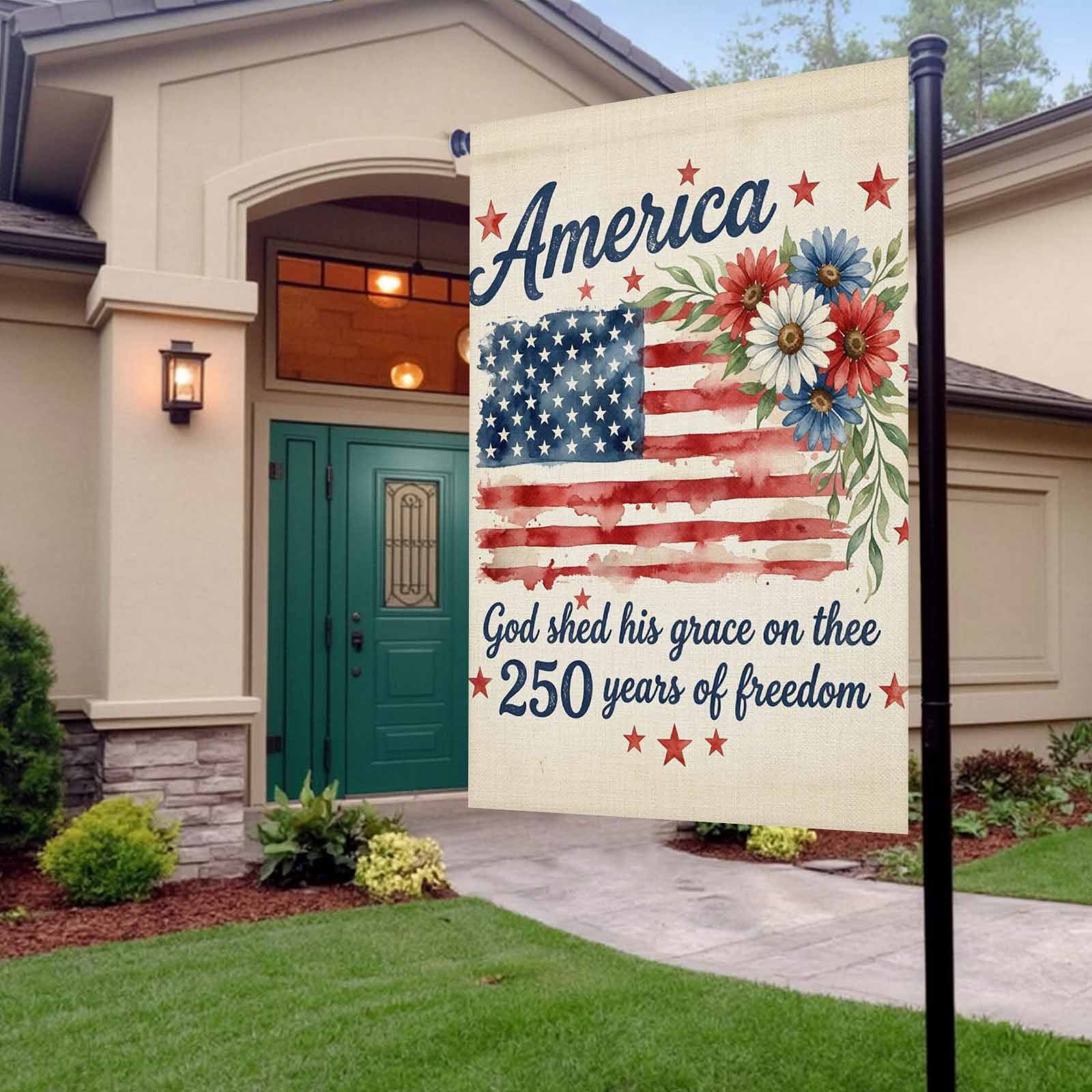 4th of July Garden Flags 250 Years of Freedom Garden Flag Double Sided Welcome Flag American Flag Daisy Independence Day Yard Flags for Outdoor Lawn Porch Memorial Day Holiday Decor 28x40 Inch