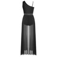 thumbnail image 5 of Kaerm Womens Sleeveless Lyrical Dance Dress Glittery Asymmetrical Shoulder Split Dress Modern Dancewear Black S, 5 of 7