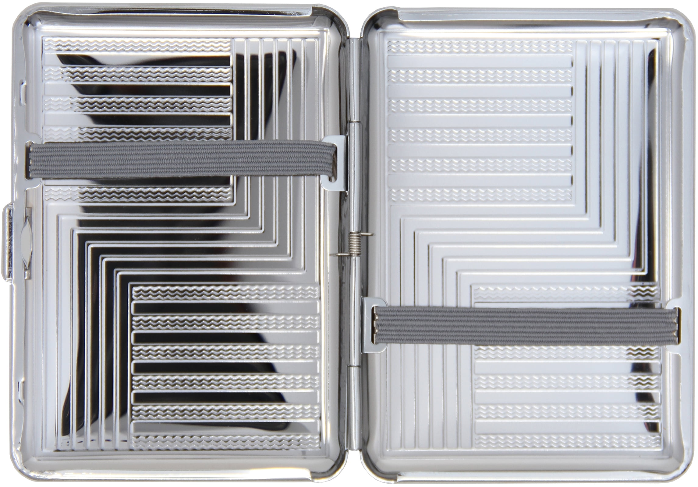 Set of 2 Compact Metal-Plated King Size Cigarette Case With Elastic Bands (Silver Waves)
