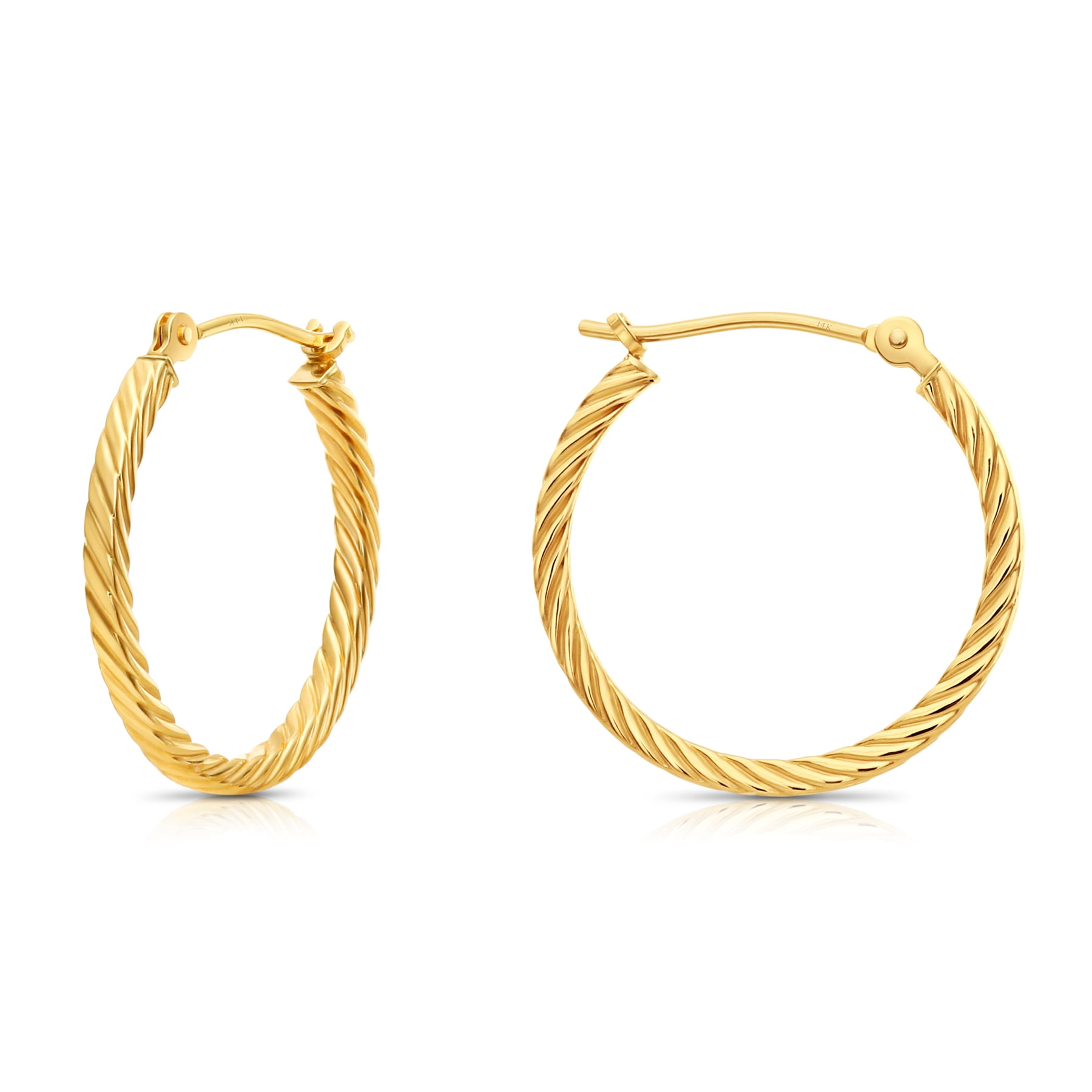 Tilo Jewelry 14K Yellow Gold Twisted Square Tube Round Hoop Earrings (20mm) for Women & Unisex