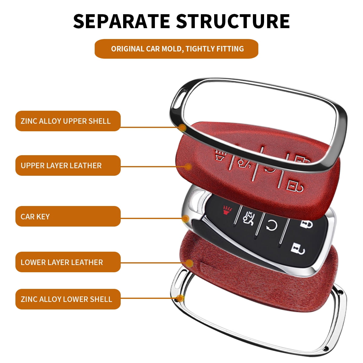 For Key Fob Cover Leather Car Compatible for 2016 2017 2018 2029 2020 2021 Equinox Malibu Camaro Cruze Blazer Sonic Volt Traverse Trax 5 Button Key Case-G Style