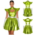 thumbnail image 5 of iiniim Womens Metallic Shiny Space Suit Flight Skater Dress with Gloves Outfit Alien Robot Green L, 5 of 7