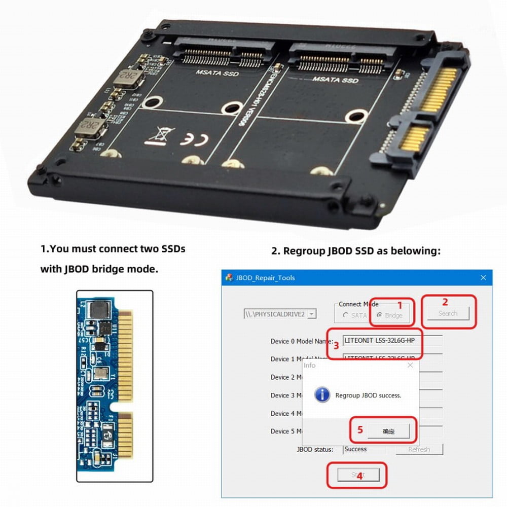 JSER Dual MSATA Mini-SATA SSD Card JBOD Raid0 Span Bridge to 2.5inch SATA Combo HDD Disk Drive Enclosure