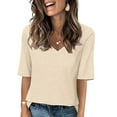 thumbnail image 2 of ShomPort Half Sleeve T-Shirts for Women Summer Casual V Neck Tops Solid Color Basic Blouses, 2 of 6