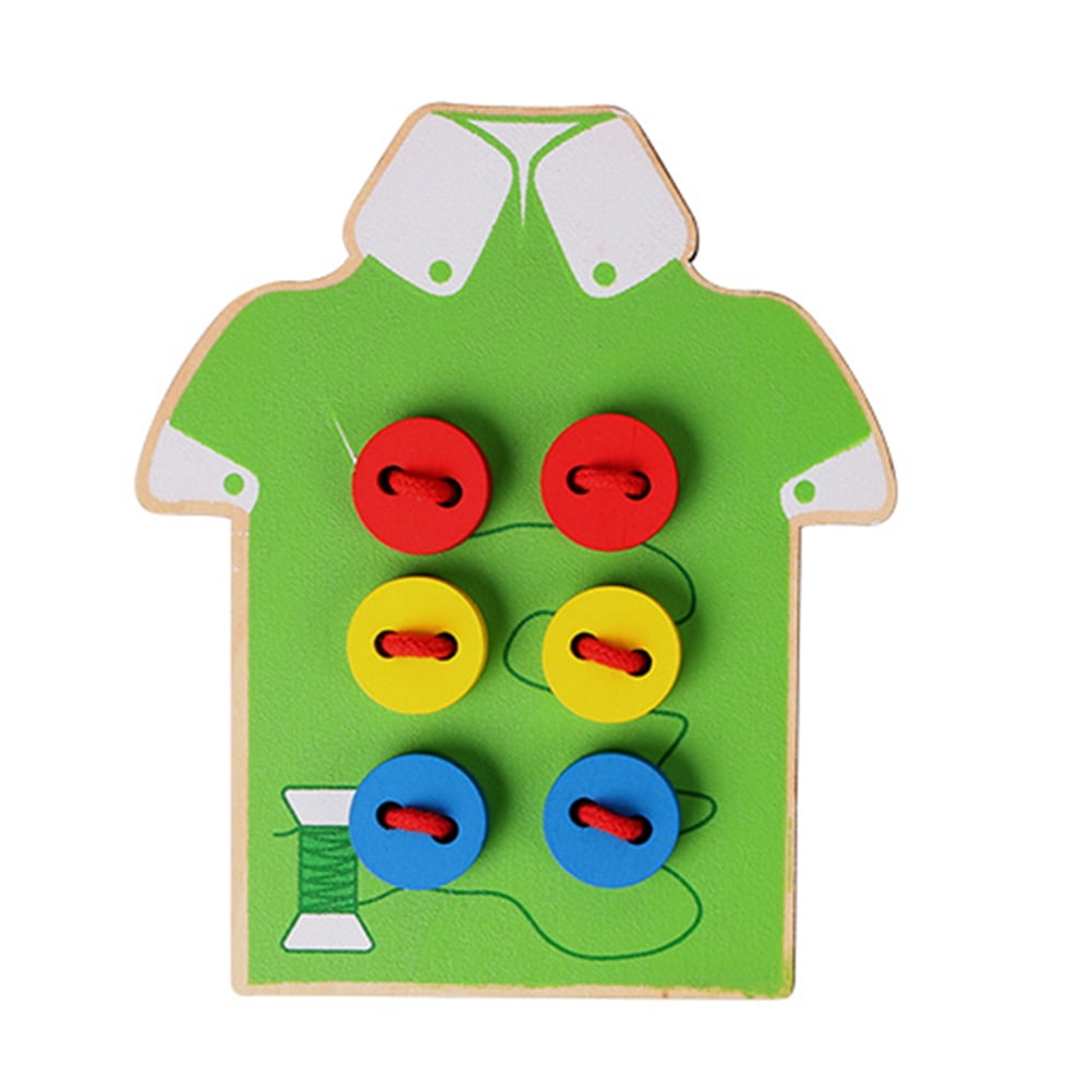 Kids Baby Educational Wooden Toy Sewing Threading Button Beads Lacing Board ME 