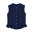 thumbnail image 6 of Luivaraty Tank Tops for Women Soild Color Summer Beach Shirts Comfy Button Crew Neck Ruffle Hem Sleeveless Shirts, S-2XL, 6 of 7