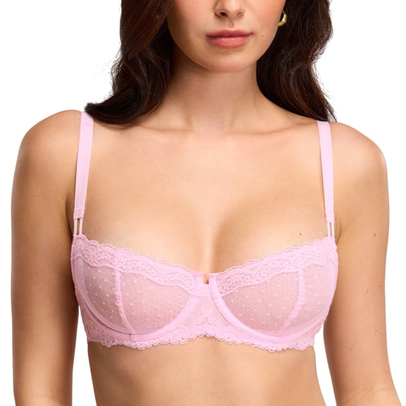 Women's Sexy Lace Bra Underwire Balconette Unlined Demi Sheer Plus Size