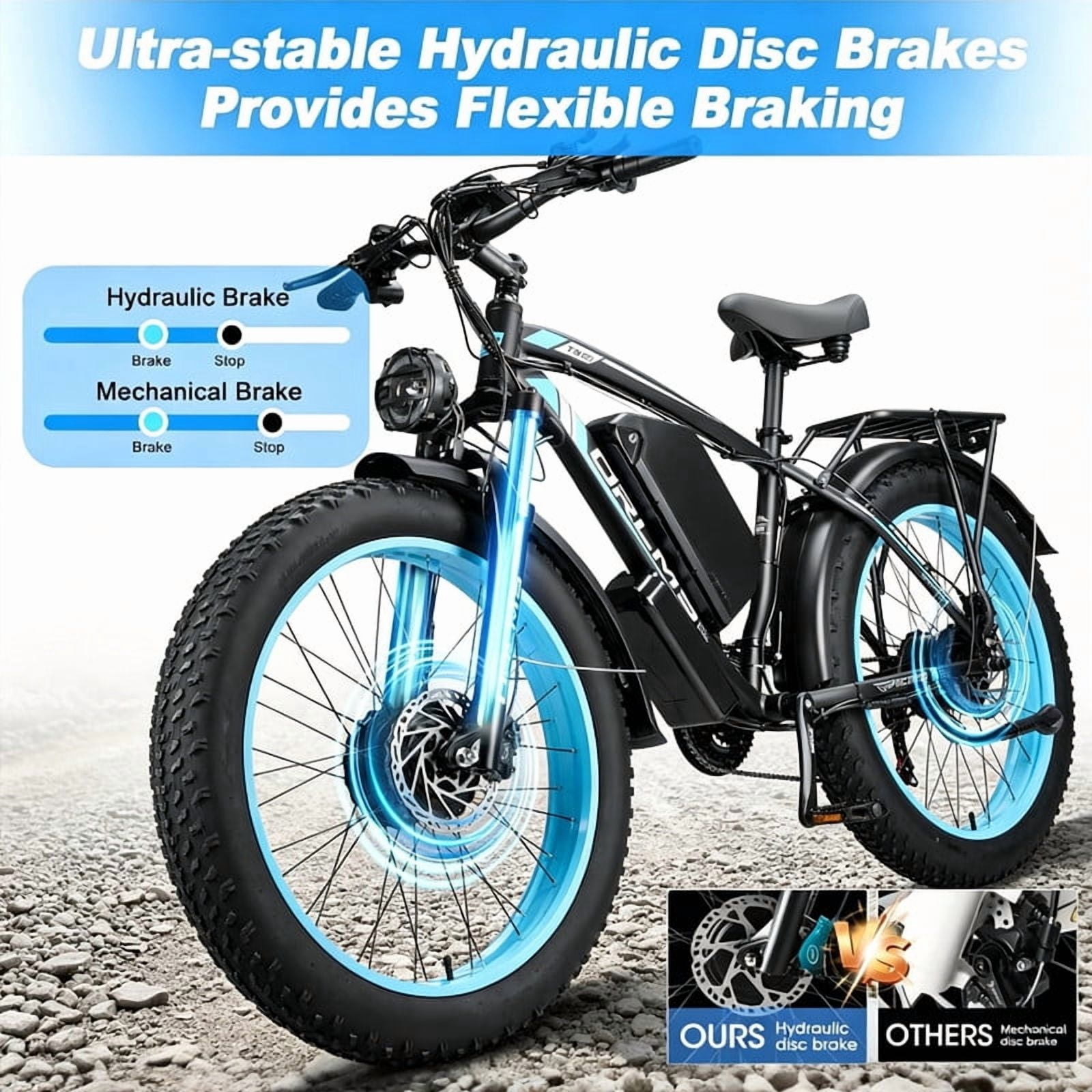 5000W (Peak) Electric-Bike for Adults, 60V 25AH Battery Electric Motorcycle, Dual-Motor-Ebike 50MPH Ebike, 26*4.0 Fat Tire Electric-Bicycle, AWD 21-Speed Mountain Bike for All-Road UL 2849