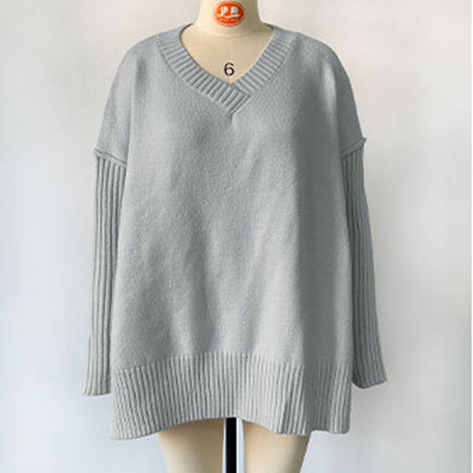 Gufahion Sweaters for Women Long Sleeve V Neck Oversized Knitted Sweaters Side Slit Pullover Womens Tops Fall Fashion Clothing, Gifts for Women